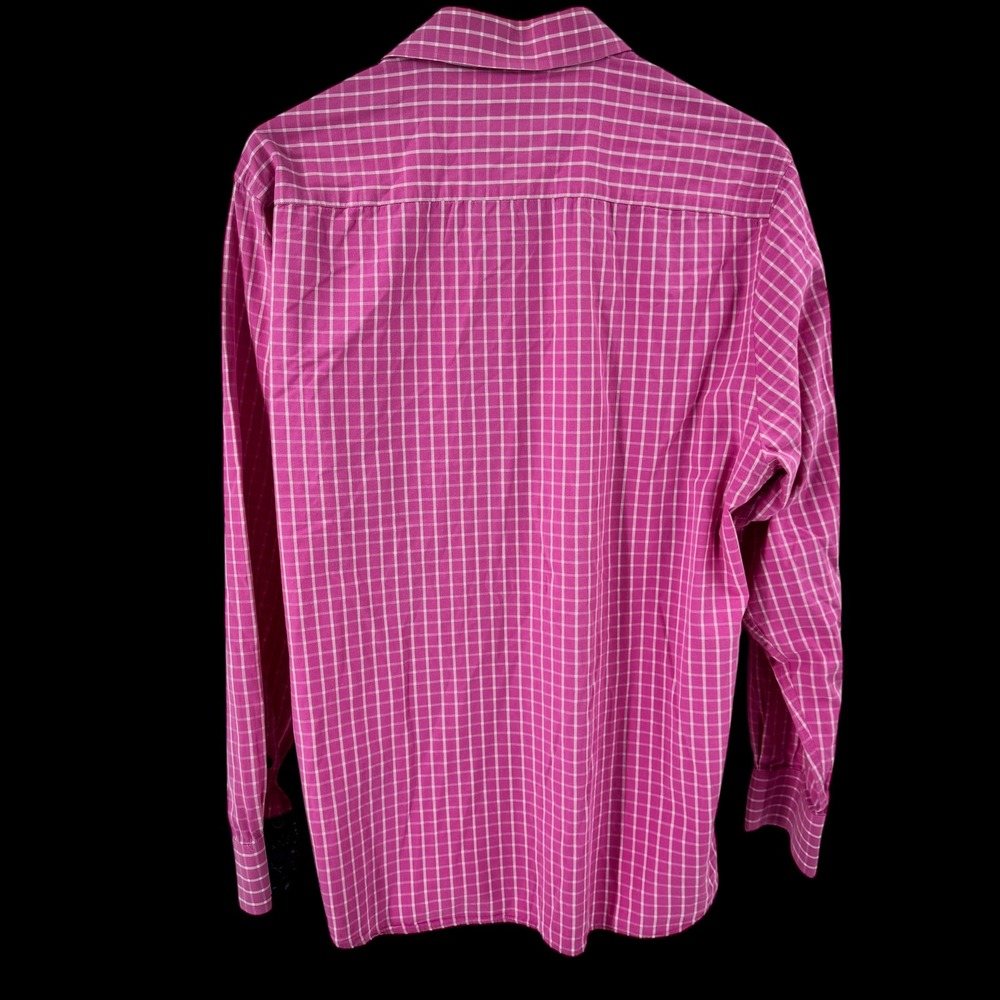 Coogi Luxe Mens Pink White Grid Button Down Shirt Floral Trim Large 16.5 17 - Picture 3 of 10